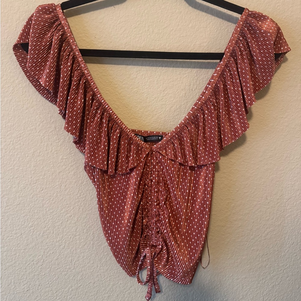 Zara polka dot cinched crop top